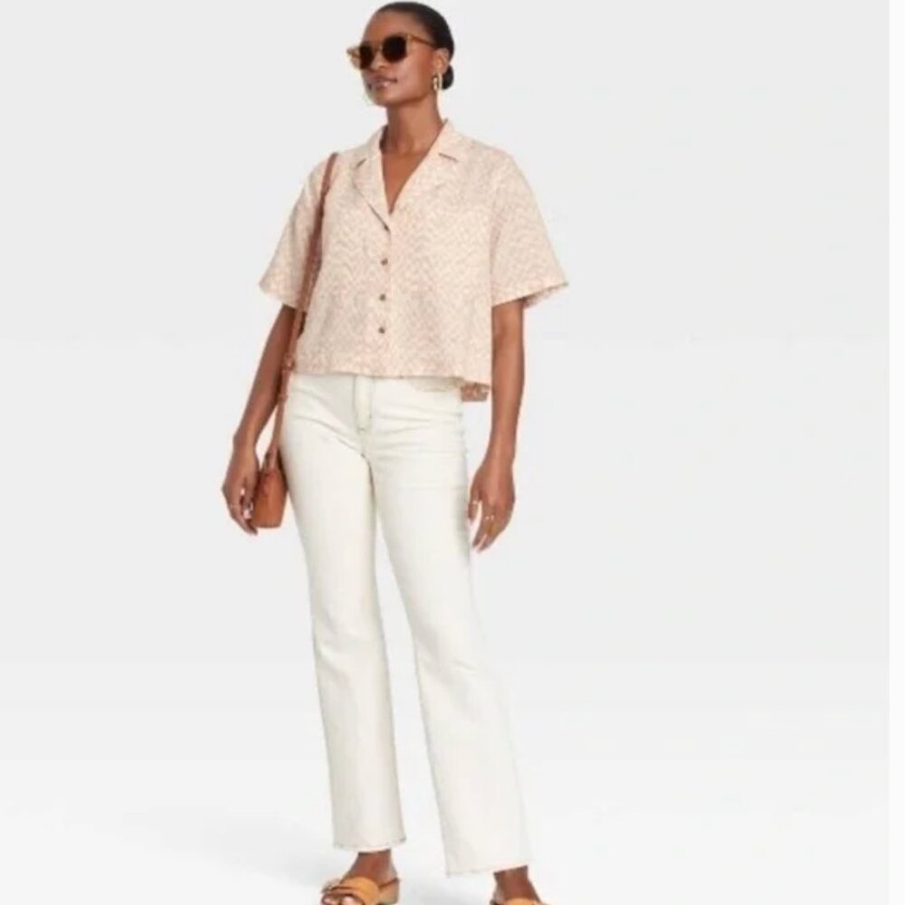 Universal Thread Cropped Boxy Checked Linen Butto… - image 3